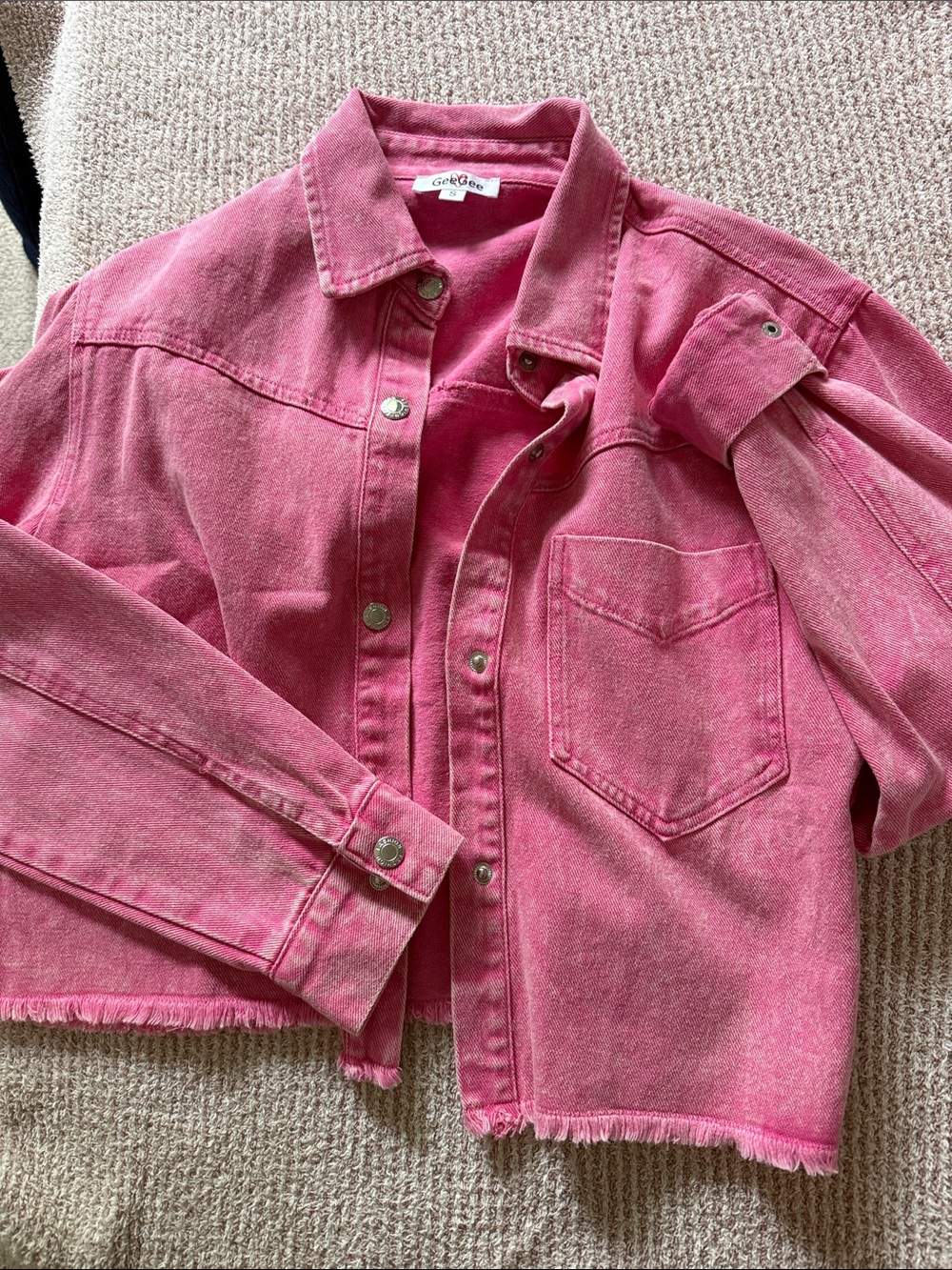 Gege Cropped Pink Denim Jacket